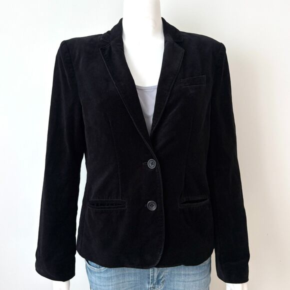 Garnet Hill Black Velvet Blazer Jacket Fall Classic Size 10 Formal Workwear - Picture 1 of 7